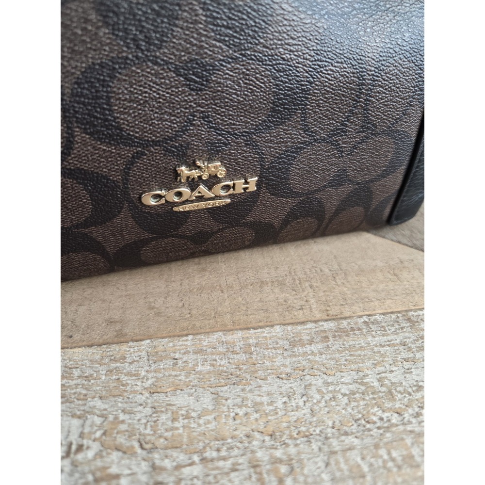 Coach KACEY Satchel SIGNATURE Canvas + Leather C6230 Brown/Black Crossbody - Picture 2 of 10